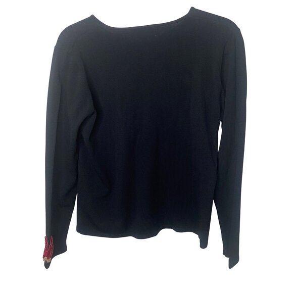 Northern Isles Holiday 2004 Cardigan Womens Size M Black Red Poinsettia Applique - Picture 3 of 11